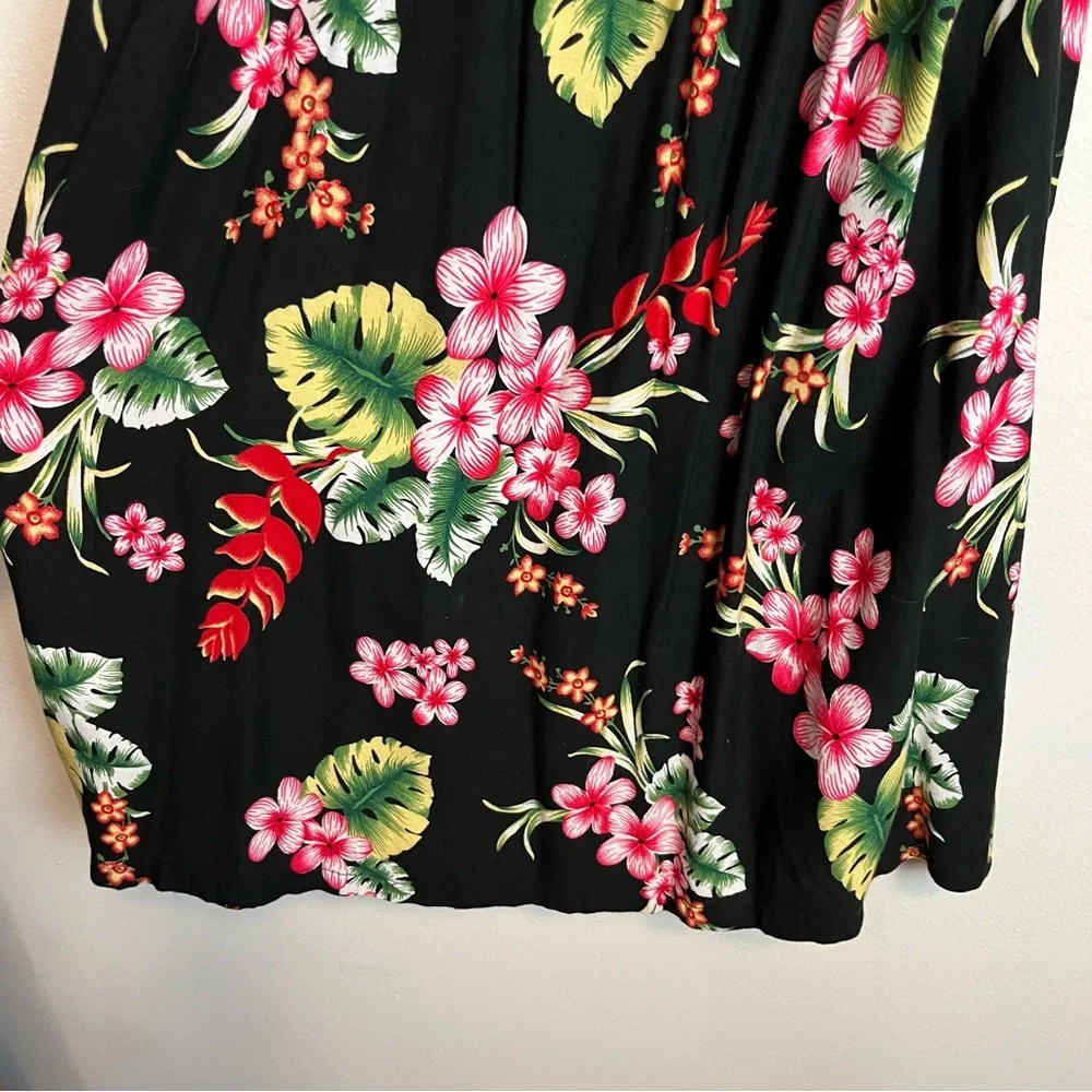 Black Pink Halter Top Floral Tunic Size 3XL Women